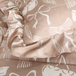 OHS Bow Print Frill Edge Coverless 7.5 Tog Duvet Set, Natural - King - thumbnail 3