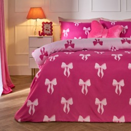 OHS Bow Print Reversible Duvet Cover Set, Pink/Hot Pink - King - thumbnail 1