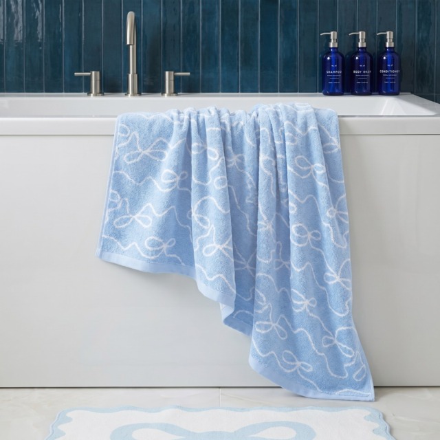 OHS 100% Cotton Bow Print Bath Towel - Blue - image 1