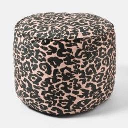 OHS Leopard Print Matte Velvet Footstool - Natural - thumbnail 3