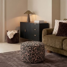 OHS Leopard Print Matte Velvet Footstool - Natural