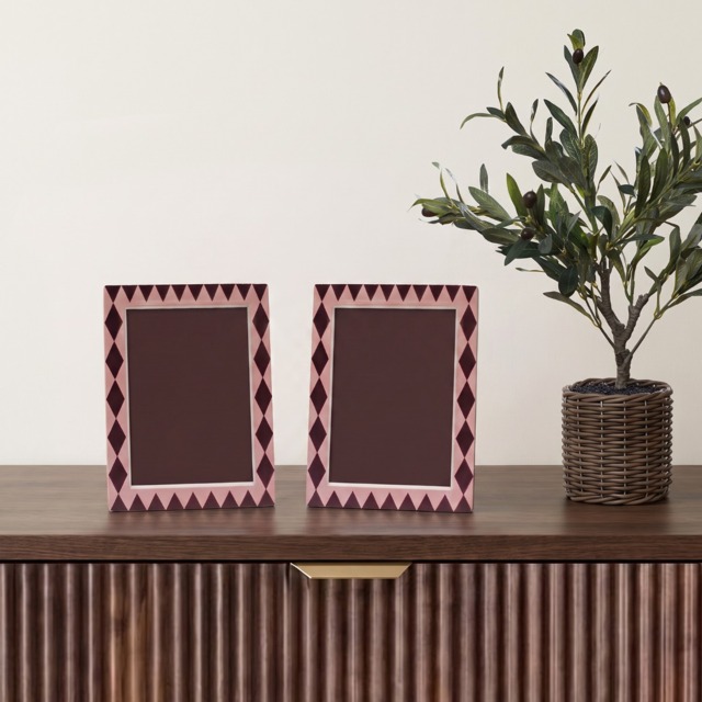 OHS 2 Pack Harlequin Print Photo Frames - Pink/Burgundy - image 1