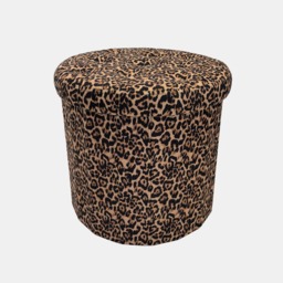 OHS Leopard Print Velvet Foldable Round Storage Ottoman - Natural