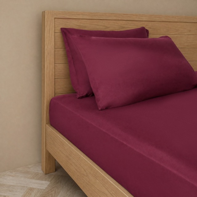 OHS Plain Dyed Fitted Sheet, Burgundy - King - image 1