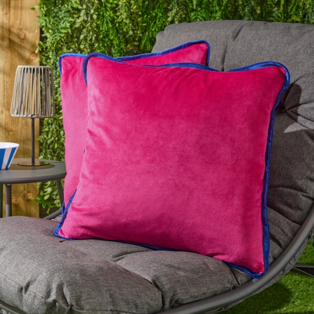 OHS 4 Pack Matte Velvet Piped Edge Cushion Covers - Hot Pink/Blue - image 1