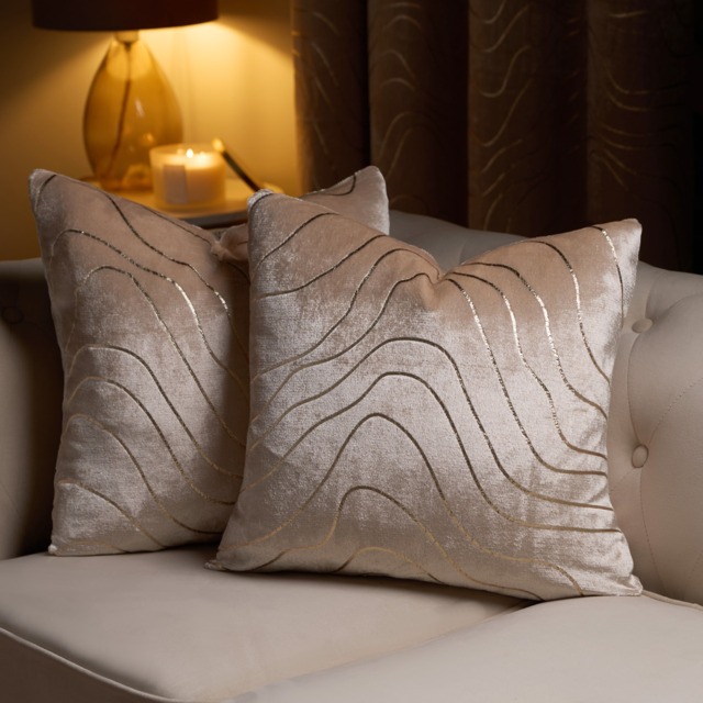 OHS champagne Foil Metalllic Wave Cushion Covers, 45 x 45cm - Natural - image 1