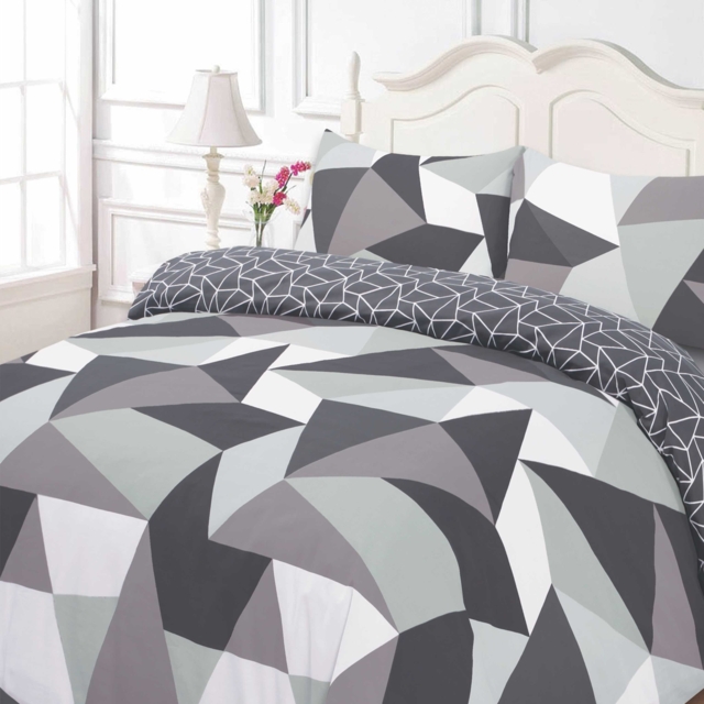OHS Shapes Geometric Duvet Cover Bedding Set, Black Grey - Double