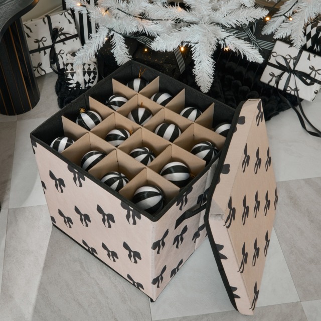 OHS Bow Print Christmas Bauble Storage Box - Monochrome - image 1