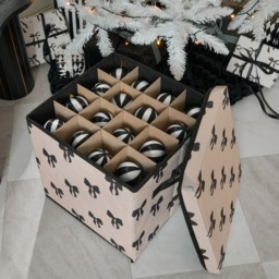 OHS Bow Print Christmas Bauble Storage Box - Monochrome