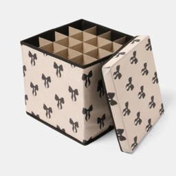OHS Bow Print Christmas Bauble Storage Box - Monochrome - thumbnail 4