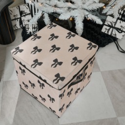 OHS Bow Print Christmas Bauble Storage Box - Monochrome - thumbnail 2