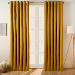 NICETOWN Striped Room Darkening Curtains - Light Blocking Grommet Panels For Living Room & Bedroom, Yellow/Grey, 52x84 Inch