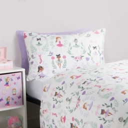 OHS Kids Ballerina Print Reversible Duvet Cover Set, Lilac/White - Single - thumbnail 3