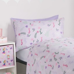 OHS Kids Ballerina Print Reversible Duvet Cover Set, Lilac/White - Single - thumbnail 4