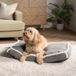 OHS Rectangular Sherpa Bind Mat Pet Bed, Grey/White - Large - thumbnail 1