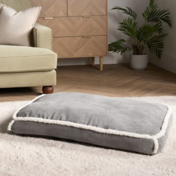 OHS Rectangular Sherpa Bind Mat Pet Bed, Grey/White - Large - thumbnail 2