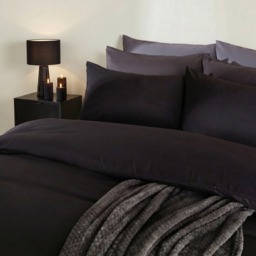 OHS Plain Duvet Cover Quilt with Pillowcase - Black, Single - thumbnail 2
