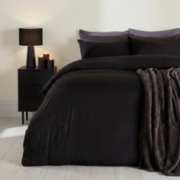 OHS Plain Duvet Cover Quilt with Pillowcase - Black, Single - thumbnail 1