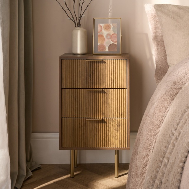 OHS Ribbed 3-Drawer Bedside Table - Medium Wood - image 1