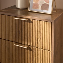 OHS Ribbed 3-Drawer Bedside Table - Medium Wood - thumbnail 2