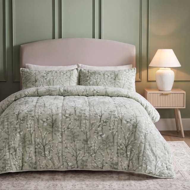 OHS Willow Teddy Coverless 10.5 Tog Duvet Set, Sage - King - image 1