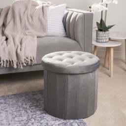 OHS Matte Velvet Foldable Round Storage Ottoman - Charcoal - thumbnail 1