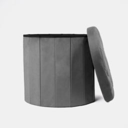 OHS Matte Velvet Foldable Round Storage Ottoman - Charcoal - thumbnail 4