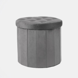 OHS Matte Velvet Foldable Round Storage Ottoman - Charcoal - thumbnail 3