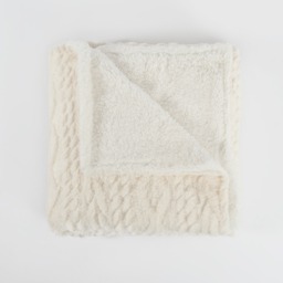 OHS Cable Knit Sherpa Throw, 130 X 160cm - Cream - thumbnail 5
