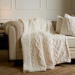 OHS Cable Knit Sherpa Throw, 130 X 160cm - Cream - thumbnail 2