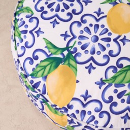 OHS Indoor/Outdoor Round Lemon Print Filled Cushion - White/Blue - thumbnail 4