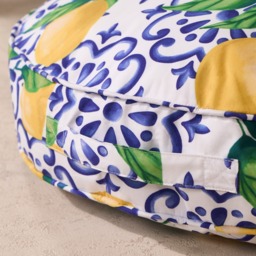 OHS Indoor/Outdoor Round Lemon Print Filled Cushion - White/Blue - thumbnail 5