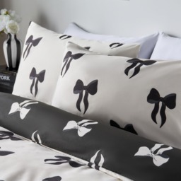 OHS Bow Print Reversible Duvet Cover Set, Monochrome - Single - thumbnail 2