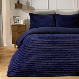 OHS Ribbed Faux Fur Duvet Cover Set, Navy - King - thumbnail 1