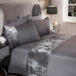 OHS Crushed Velvet Band Duvet Set, Silver Grey - King - thumbnail 2
