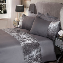 OHS Crushed Velvet Band Duvet Set, Silver Grey - King - thumbnail 1