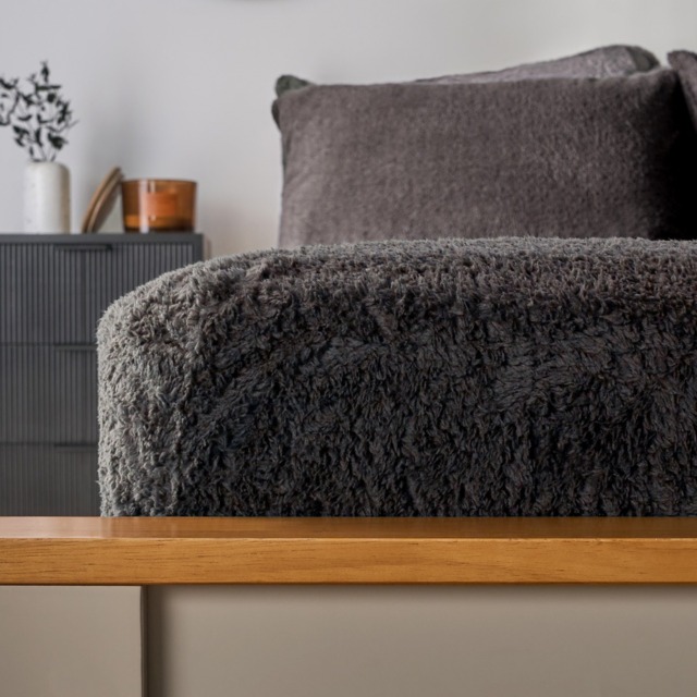 OHS Teddy Fleece Fitted Sheet, Charcoal Grey - Double - image 1