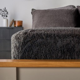 OHS Teddy Fleece Fitted Sheet, Charcoal Grey - Double - thumbnail 1