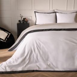 OHS Contrast Border Duvet Cover Set, White/Charcoal - Double