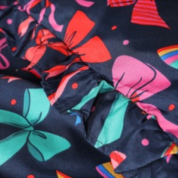 OHS Multi Bow Print Frill Edge Duvet Cover Set, Navy - Double - thumbnail 4