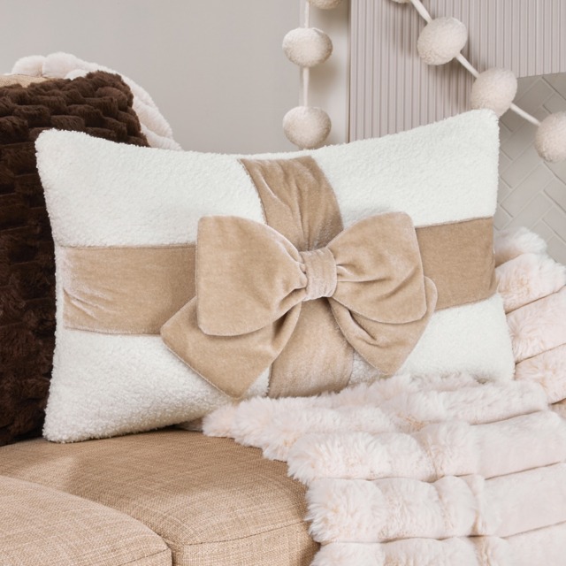 OHS Bow Wrapped Cushion - Natural/Cream - image 1