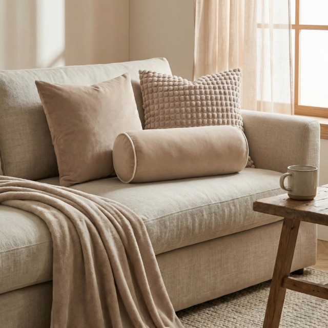 OHS Matte Velvet Bolster Cushion - Natural/Cream - image 1