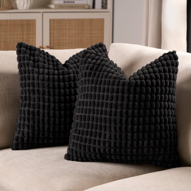 OHS 2 Pack Bobble Textured Cushion Covers, 45 x 45cm - Black - image 1