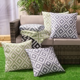 OHS Indoor/Outdoor Geo Print Cushion Covers with Cushion Pads, 4 Pack - Grey/White - thumbnail 4