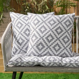 OHS Indoor/Outdoor Geo Print Cushion Covers with Cushion Pads, 4 Pack - Grey/White - thumbnail 1