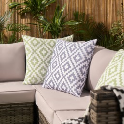 OHS Indoor/Outdoor Geo Print Cushion Covers with Cushion Pads, 4 Pack - Grey/White - thumbnail 3