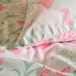 OHS Enchanted Unicorn Print Duvet Cover Set, Sage/Pink - Double - thumbnail 4