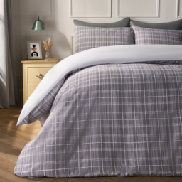 OHS Allium Floral Tartan Check Bedding King Size Duvet Cover Set - Grey/White - thumbnail 5