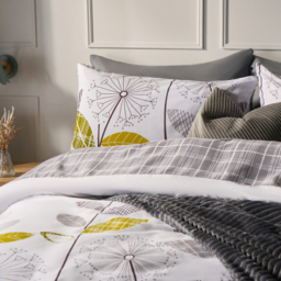 OHS Allium Floral Tartan Check Bedding King Size Duvet Cover Set - Grey/White - thumbnail 3
