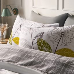 OHS Allium Floral Tartan Check Bedding King Size Duvet Cover Set - Grey/White - thumbnail 4